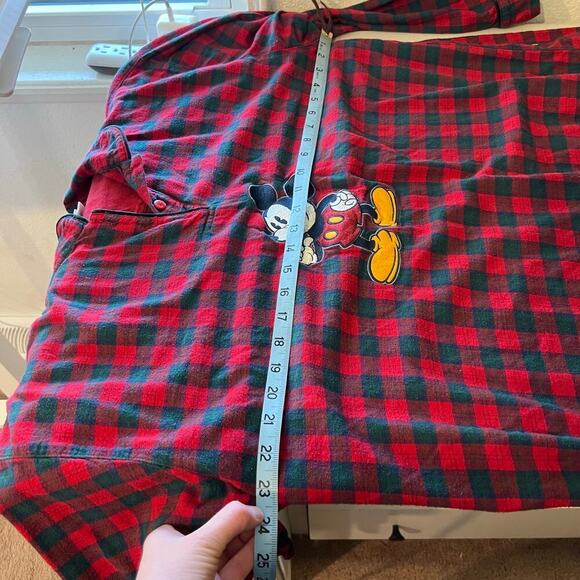 Vintage 90s Disney Mickey Mouse Red Cotton Flannel Sleep Shirt Size XL - Picture 10 of 12